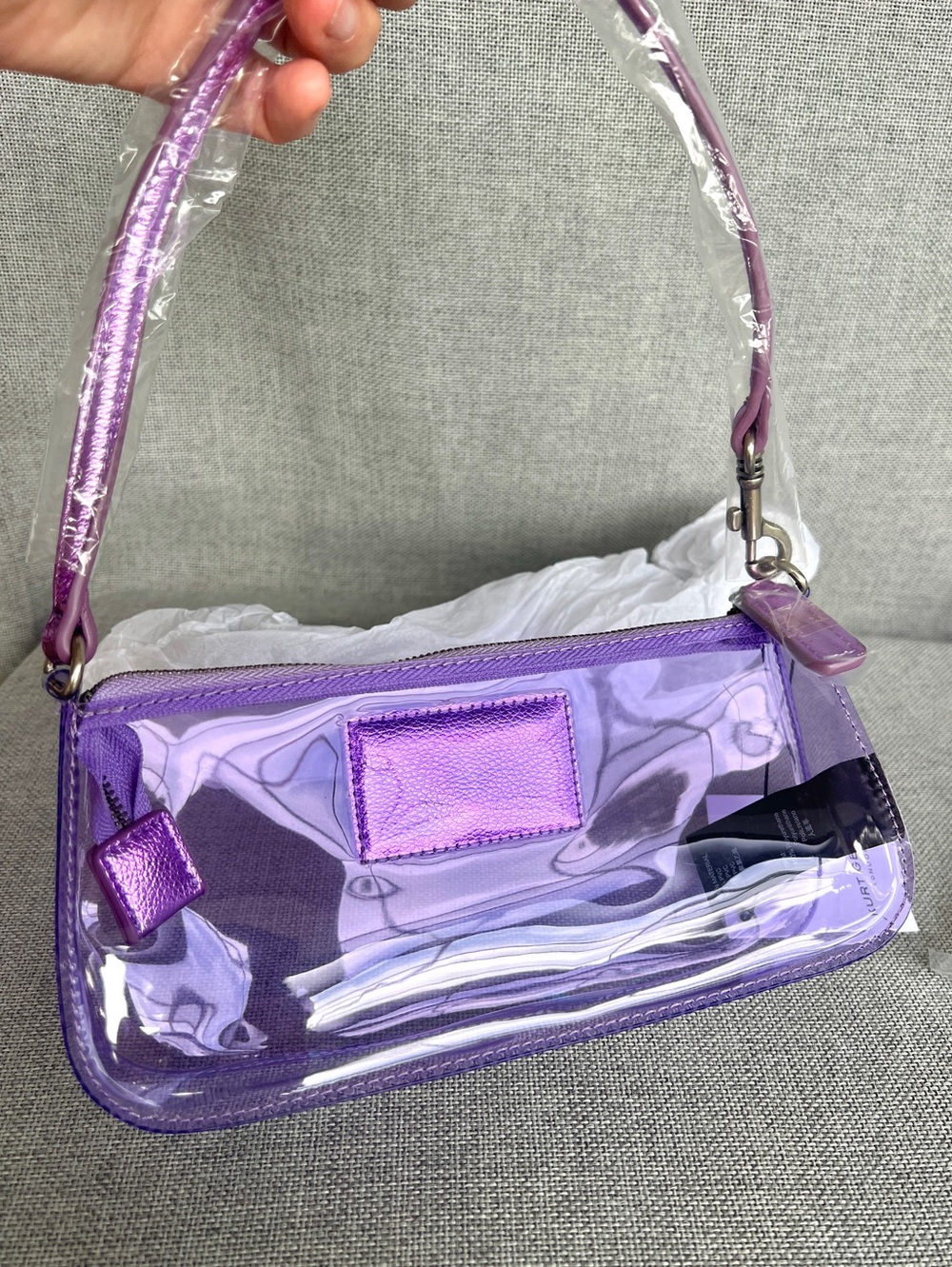 Kurt Geiger Highgate Convertible vinyl clear Wristlet Shoulder bag lavender - Picture 13 of 16